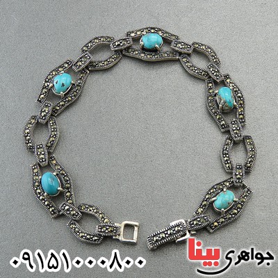 دستبند فیروزه نیشابوری و حدید مارکازیتی زنانه _کد:2072