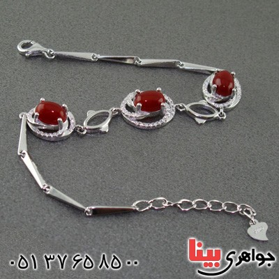 دستبند عقیق قرمز رودیوم زنانه درشت خوشرنگ