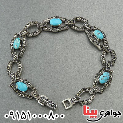 دستبند فیروزه نیشابوری و حدید مارکازیتی درشت زنانه _کد:2076