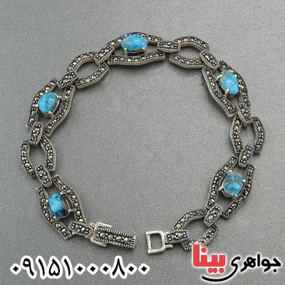 دستبند فیروزه نیشابوری و حدید مارکازیتی درشت زنانه _کد:2080
