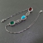 دستبند چند جواهر فیروزه نیشابوری عجمی و عقیق رودیوم زنانه