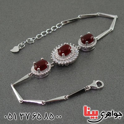 دستبند عقیق یمنی رودیوم زنانه خوشرنگ _کد:15546