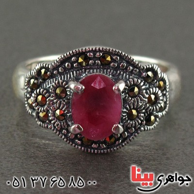 انگشتر یاقوت سرخ و حدید مارکازیت درجه یک درشت زنانه _کد:15594