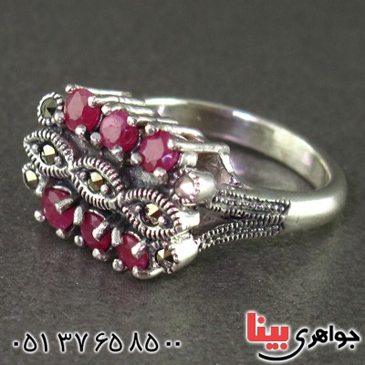 انگشتر یاقوت سرخ و حدید مارکازیت درجه یک درشت زنانه _کد:15597