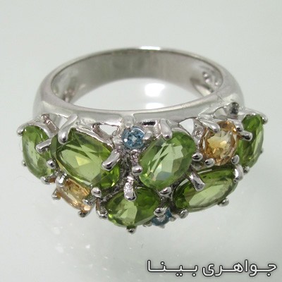انگشتر چند جواهر زبرجد، سیترین، آکوامارین