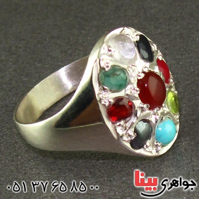 انگشتر چند جواهر عقیق یمنی نه نگین _کد:15649