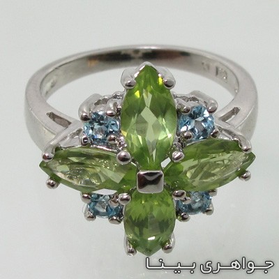 انگشتر چند جواهر زبرجد و آکوامارین