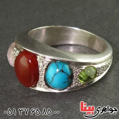 انگشتر چند جواهر عقیق یمنی پنج نگین _کد:15662