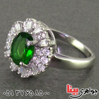 انگشتر زبرجد رودیوم زنانه مدل زیما