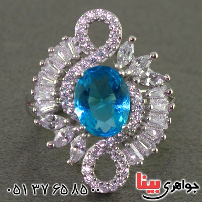 انگشتر توپاز رودیوم زنانه درشت خوشرنگ _کد:15847