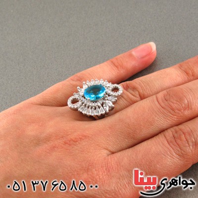 انگشتر توپاز رودیوم زنانه درشت خوشرنگ _کد:15847