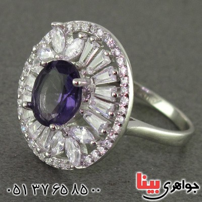 انگشتر آمتیست رودیوم زنانه درشت خوشرنگ _کد:15856