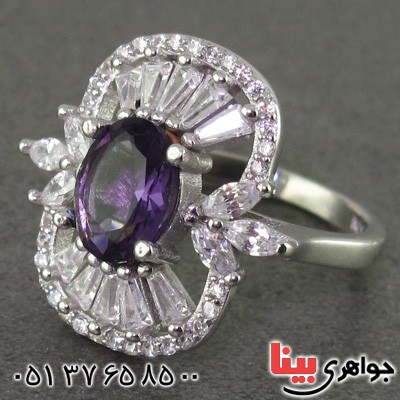 انگشتر آمتیست رودیوم زنانه درشت و خوشرنگ _کد:15864