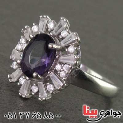 انگشتر آمتیست رودیوم زنانه مدل خورشید _کد:15875