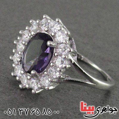 انگشتر آمتیست رودیوم زنانه مدل شهلا _کد:15878
