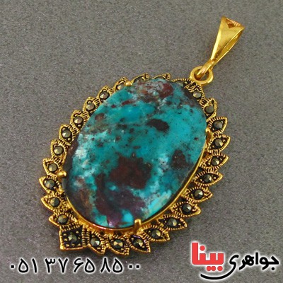 گردنبند فیروزه نیشابوری شجری زنانه درشت مارکازیتی _کد:2286