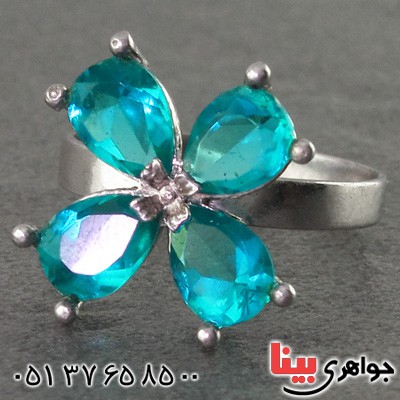 انگشتر توپاز زلال زنانه مدل گل _کد:15965