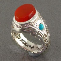 انگشتر عقیق یمنی و فیروزه نیشابوری درشت مردانه