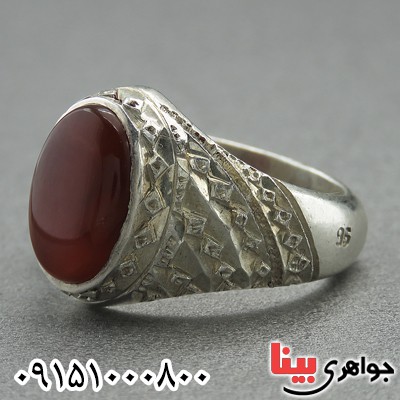 انگشتر عقیق یمنی مردانه خاص قدیمی آینه کاری _کد:2323