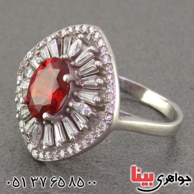 انگشتر یاقوت گارنت خوشرنگ رودیوم زنانه _کد:16069 