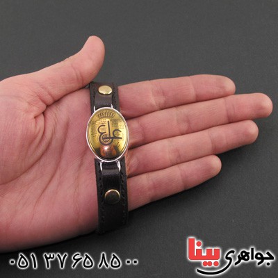 دستبند حدید طلایی با حکاکی عین علی _کد:16140