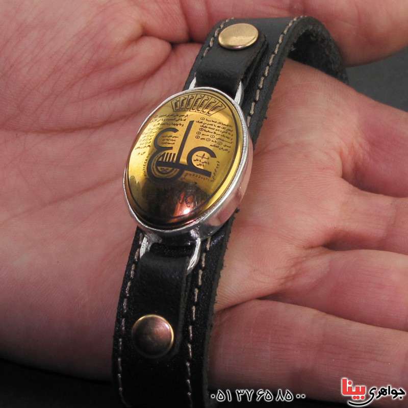 دستبند حدید طلایی با حکاکی عین علی _کد:16185
