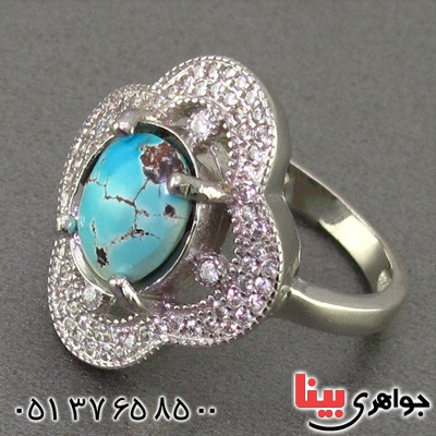 انگشتر فیروزه نیشابوری خوش نقش رودیوم زنانه _کد:16384