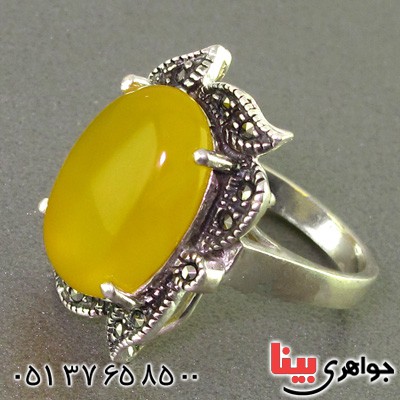 انگشتر عقیق شرف الشمس فاخر زنانه مارکازیتی درشت _کد:16391
