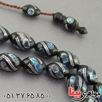 تسبیح کشکول (کوک) ۳۳ دانه ای نقره کوب با مرصع کاری صدف _کد:16399