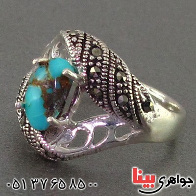 انگشتر فیروزه نیشابوری خوشرنگ مارکازیتی زنانه _کد:16408