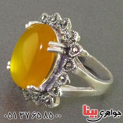 انگشتر عقیق شرف الشمس فاخر زنانه مارکازیتی درشت _کد:16414