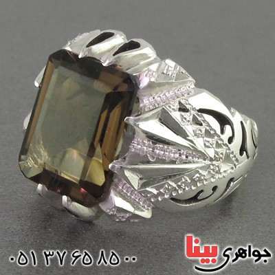 انگشتر کوارتز دودی مردانه درشت بسیار عالی فاخر _کد:2430