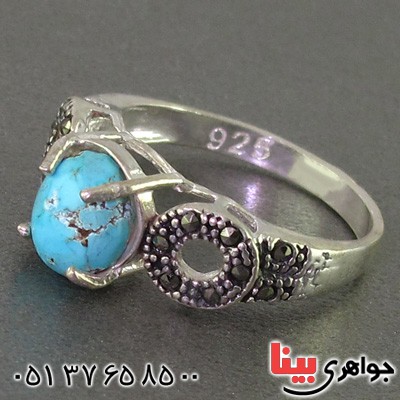 انگشتر فیروزه نیشابوری شجری خوشرنگ مارکازیتی زنانه _کد:16420
