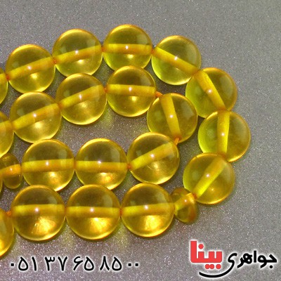 تسبیح کهربا پودری ۳۳ دانه ای شفاف درشت کروی _کد:16432