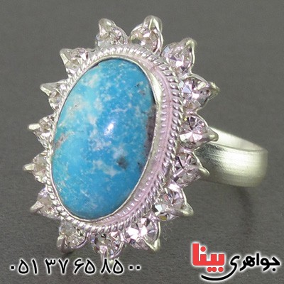 انگشتر فیروزه نیشابوری شجری زنانه دور جواهری _کد:16433
