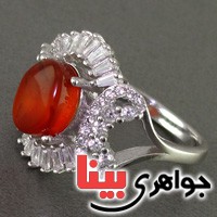 انگشتر عقیق یمنی رودیوم زنانه تک درشت _کد:16440
