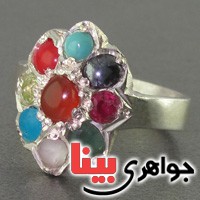 انگشتر چند جواهر عقیق یمنی نه نگین حرز دار مدل گل _کد:16441