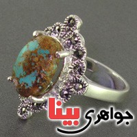 انگشتر فیروزه نیشابوری خوشرنگ مارکازیتی درشت زنانه _کد:16449
