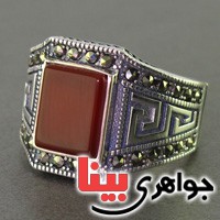 انگشتر حدید و عقیق قرمز مارکازیت مردانه _کد:16468