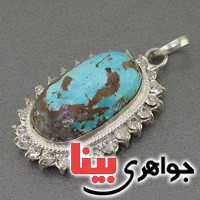 گردنبند فیروزه نیشابوری خوش نقش زنانه دور جواهری _کد:16487