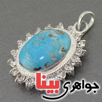 گردنبند فیروزه نیشابوری خوش نقش زنانه دور جواهری درشت _کد:16509