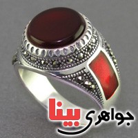 انگشتر حدید و عقیق مارکازیتی مردانه _کد:16538