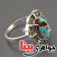 انگشتر فیروزه نیشابوری خوش نقش مارکازیتی زنانه _کد:16553