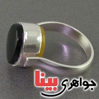 انگشتر عقیق سیاه (اونیکس) و عقیق زرد با حرز چرخشی _کد:16562
