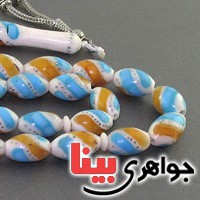 تسبیح استخوان 33 دانه ای نقره کوب با مرصع کاری فیروزه و کهربا _کد:16575