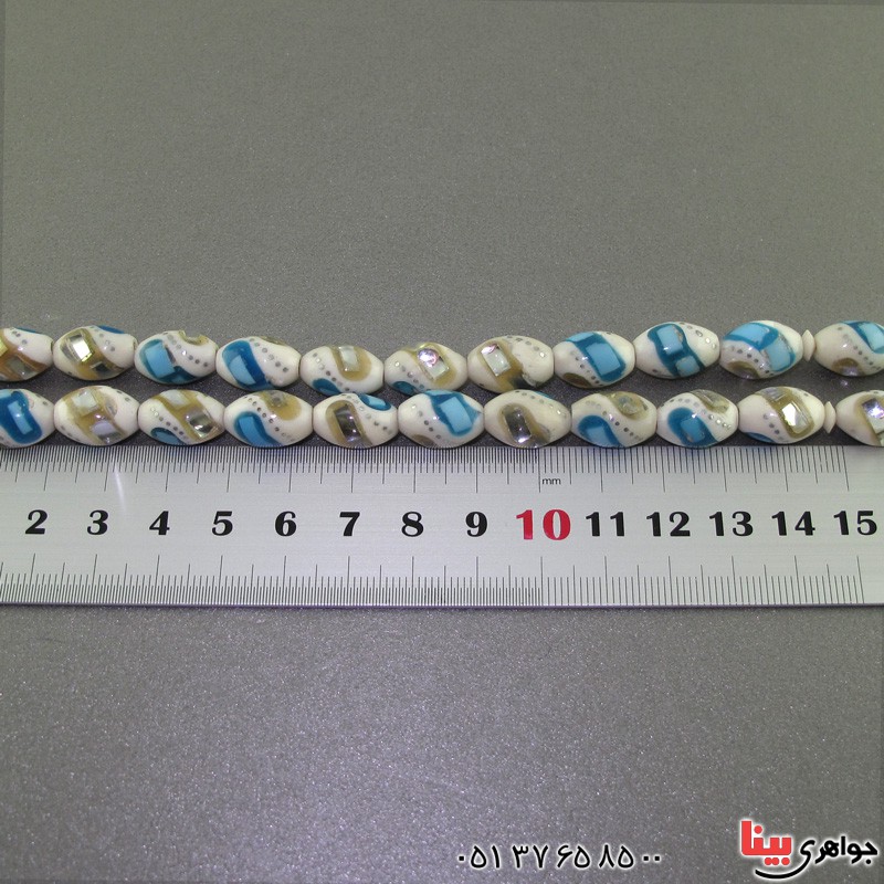 تسبیح استخوان ۳۳ دانه ای نقره کوب با مرصع کاری فیروزه و صدف _کد:16600