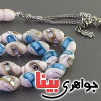 تسبیح استخوان ۳۳ دانه ای نقره کوب با مرصع کاری فیروزه و صدف _کد:16600