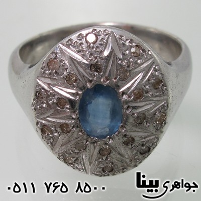 انگشتر چند جواهر یاقوت کبود و الماس بیضی