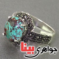 انگشتر فیروزه نیشابوری شجری خوشرنگ مارکازیتی درشت زنانه _کد:16636
