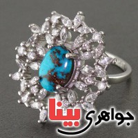 انگشتر فیروزه نیشابوری رودیوم زنانه درشت _کد:16642